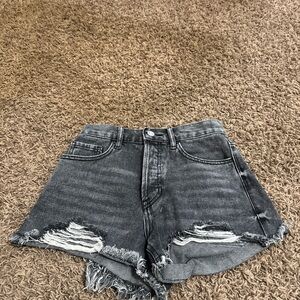 PacSun Blackwashed High-Rise Distressed Denim Shorts
